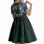 Custom New Zealand Warriors Kid Short Sleeve Dress Maori Warrior Polynesia Islander Rugby Mascot
