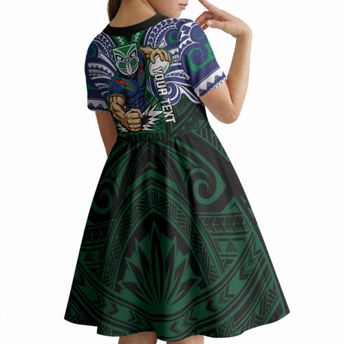 Custom New Zealand Warriors Kid Short Sleeve Dress Maori Warrior Polynesia Islander Rugby Mascot