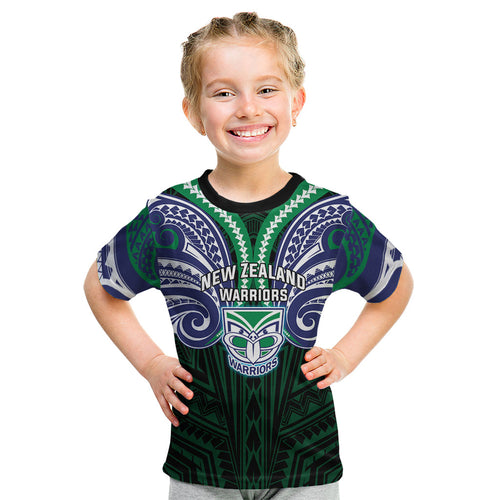 Custom New Zealand Warriors Kid T Shirt Maori Warrior Polynesia Islander Rugby Mascot
