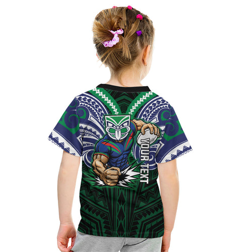 Custom New Zealand Warriors Kid T Shirt Maori Warrior Polynesia Islander Rugby Mascot