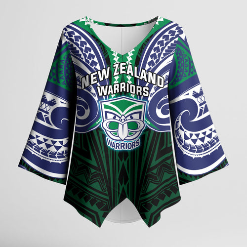 Custom New Zealand Warriors Kimono Sleeve Blouse Maori Warrior Polynesia Islander Rugby Mascot
