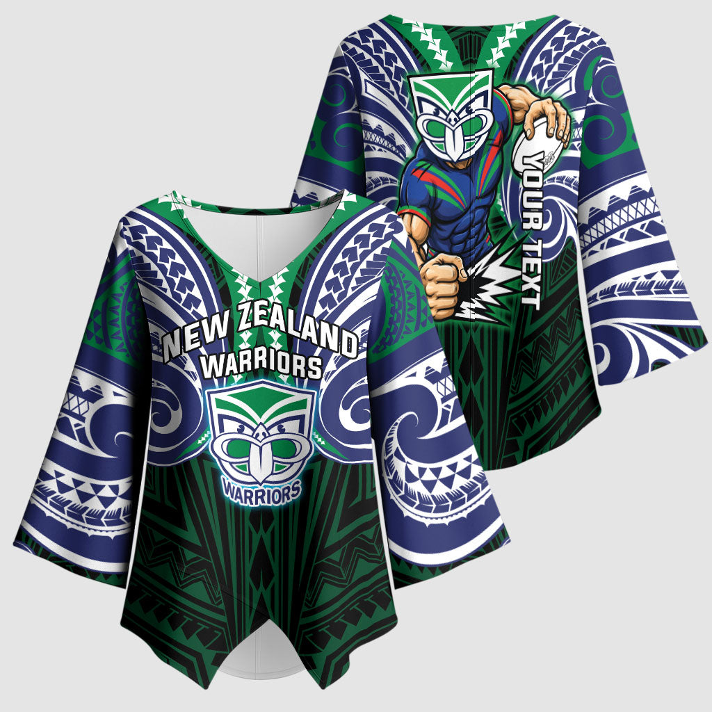 Custom New Zealand Warriors Kimono Sleeve Blouse Maori Warrior Polynesia Islander Rugby Mascot