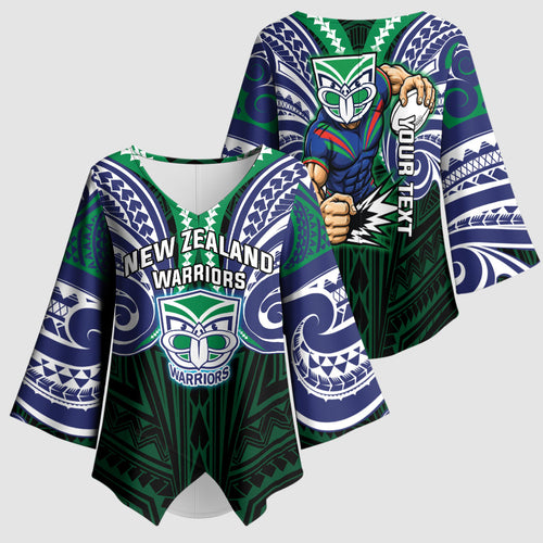 Custom New Zealand Warriors Kimono Sleeve Blouse Maori Warrior Polynesia Islander Rugby Mascot