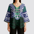 Custom New Zealand Warriors Kimono Sleeve Blouse Maori Warrior Polynesia Islander Rugby Mascot