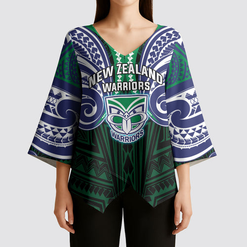 Custom New Zealand Warriors Kimono Sleeve Blouse Maori Warrior Polynesia Islander Rugby Mascot