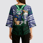 Custom New Zealand Warriors Kimono Sleeve Blouse Maori Warrior Polynesia Islander Rugby Mascot