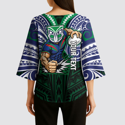 Custom New Zealand Warriors Kimono Sleeve Blouse Maori Warrior Polynesia Islander Rugby Mascot