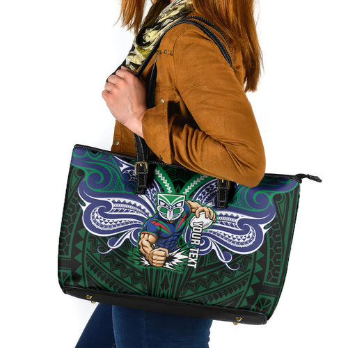 Custom New Zealand Warriors Leather Tote Bag Maori Warrior Polynesia Islander Rugby Mascot