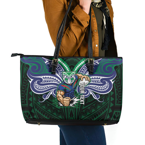 Custom New Zealand Warriors Leather Tote Bag Maori Warrior Polynesia Islander Rugby Mascot