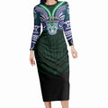 Custom New Zealand Warriors Long Sleeve Bodycon Dress Maori Warrior Polynesia Islander Rugby Mascot