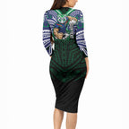 Custom New Zealand Warriors Long Sleeve Bodycon Dress Maori Warrior Polynesia Islander Rugby Mascot
