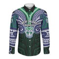 Custom New Zealand Warriors Long Sleeve Button Shirt Maori Warrior Polynesia Islander Rugby Mascot