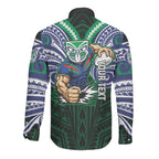 Custom New Zealand Warriors Long Sleeve Button Shirt Maori Warrior Polynesia Islander Rugby Mascot