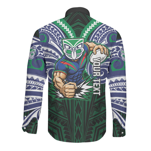 Custom New Zealand Warriors Long Sleeve Button Shirt Maori Warrior Polynesia Islander Rugby Mascot