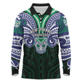 Custom New Zealand Warriors Long Sleeve Polo Shirt Maori Warrior Polynesia Islander Rugby Mascot
