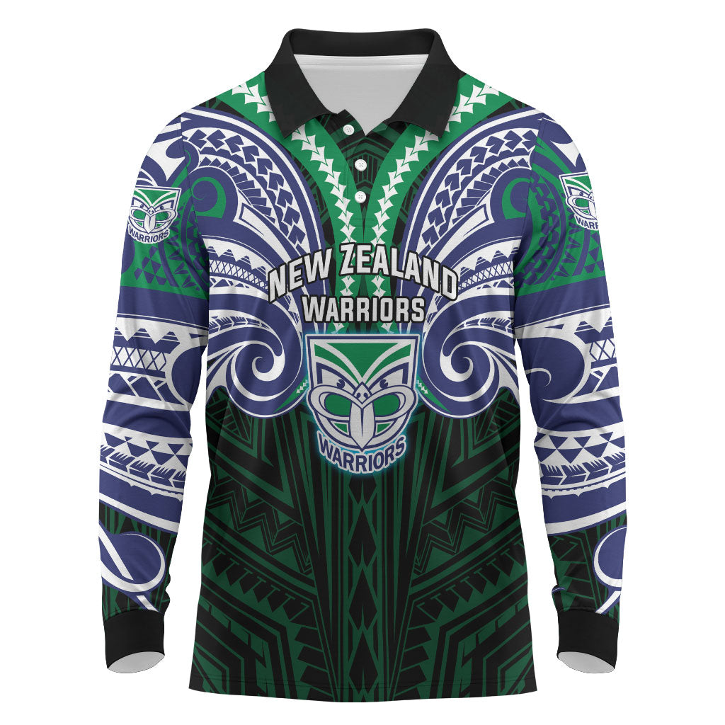 Custom New Zealand Warriors Long Sleeve Polo Shirt Maori Warrior Polynesia Islander Rugby Mascot