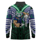 Custom New Zealand Warriors Long Sleeve Polo Shirt Maori Warrior Polynesia Islander Rugby Mascot