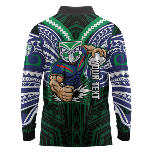 Custom New Zealand Warriors Long Sleeve Polo Shirt Maori Warrior Polynesia Islander Rugby Mascot