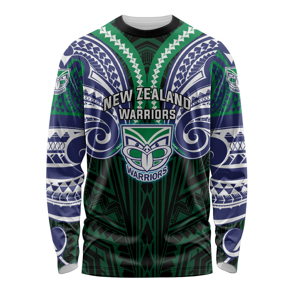 Custom New Zealand Warriors Long Sleeve Shirt Maori Warrior Polynesia Islander Rugby Mascot