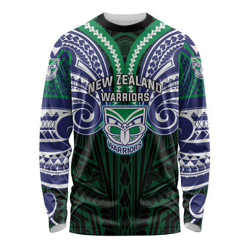 Custom New Zealand Warriors Long Sleeve Shirt Maori Warrior Polynesia Islander Rugby Mascot