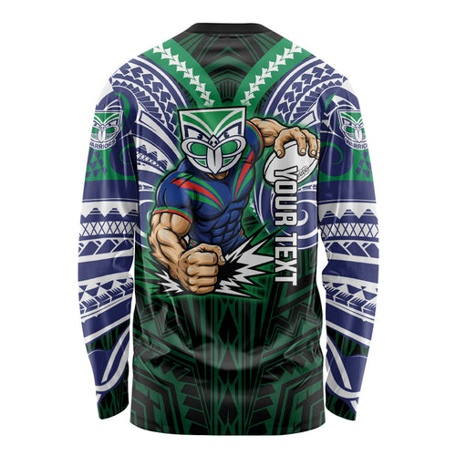 Custom New Zealand Warriors Long Sleeve Shirt Maori Warrior Polynesia Islander Rugby Mascot