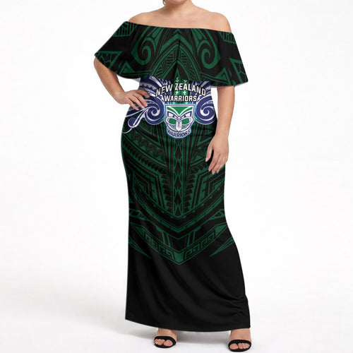 Custom New Zealand Warriors Off Shoulder Maxi Dress Maori Warrior Polynesia Islander Rugby Mascot