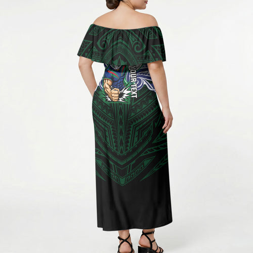 Custom New Zealand Warriors Off Shoulder Maxi Dress Maori Warrior Polynesia Islander Rugby Mascot