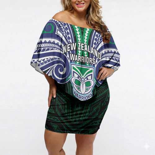 Custom New Zealand Warriors Off Shoulder Short Dress Maori Warrior Polynesia Islander Rugby Mascot