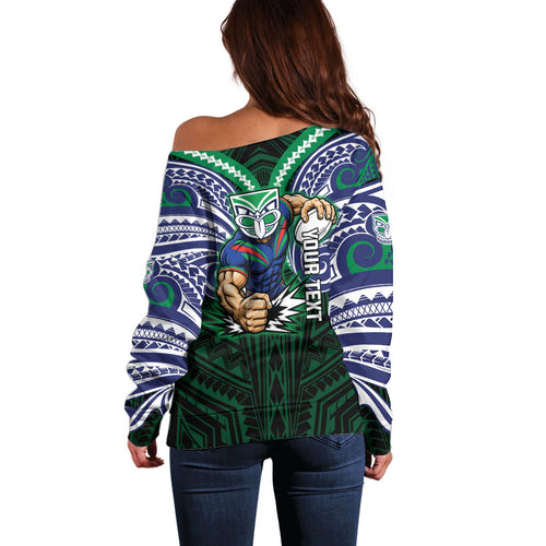 Custom New Zealand Warriors Off Shoulder Sweater Maori Warrior Polynesia Islander Rugby Mascot