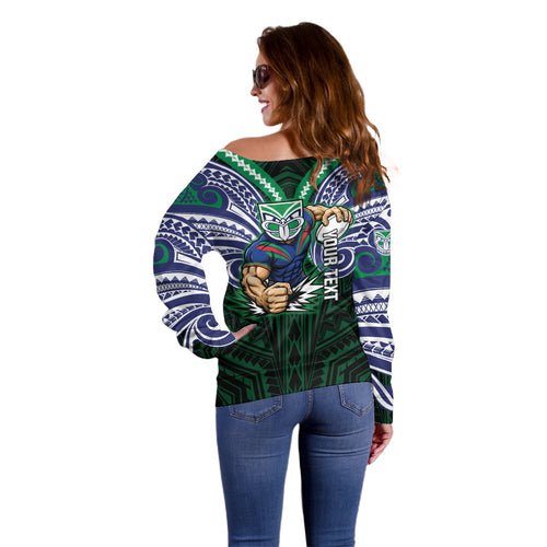 Custom New Zealand Warriors Off Shoulder Sweater Maori Warrior Polynesia Islander Rugby Mascot