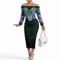 Custom New Zealand Warriors Off The Shoulder Long Sleeve Dress Maori Warrior Polynesia Islander Rugby Mascot