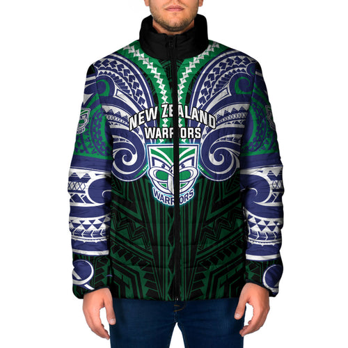 Custom New Zealand Warriors Padded Jacket Maori Warrior Polynesia Islander Rugby Mascot