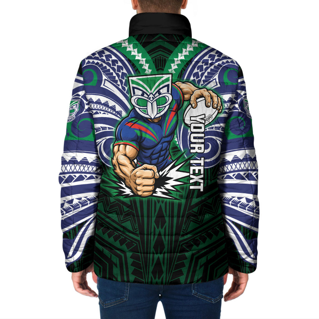Custom New Zealand Warriors Padded Jacket Maori Warrior Polynesia Islander Rugby Mascot