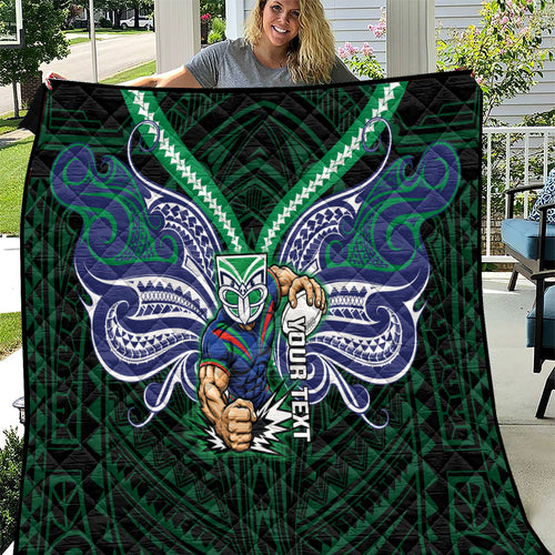 Custom New Zealand Warriors Quilt Maori Warrior Polynesia Islander Rugby Mascot