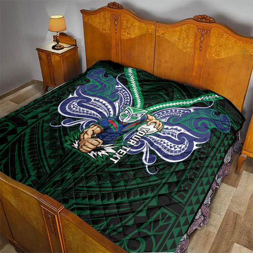 Custom New Zealand Warriors Quilt Maori Warrior Polynesia Islander Rugby Mascot