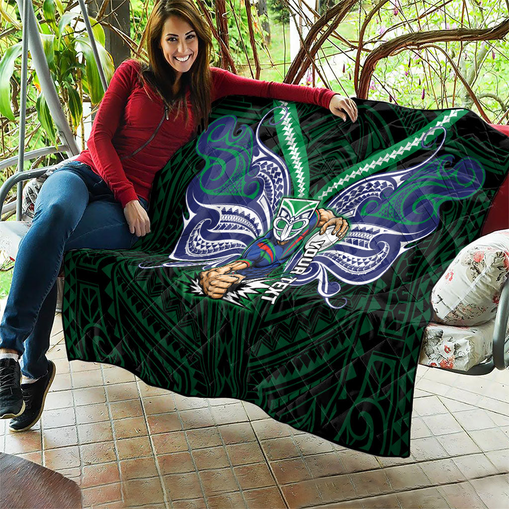 Custom New Zealand Warriors Quilt Maori Warrior Polynesia Islander Rugby Mascot