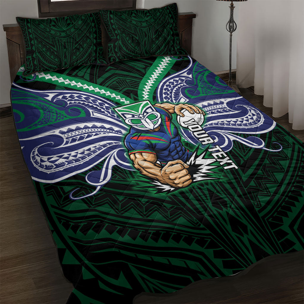 Custom New Zealand Warriors Quilt Bed Set Maori Warrior Polynesia Islander Rugby Mascot