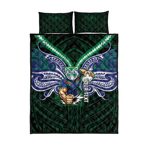 Custom New Zealand Warriors Quilt Bed Set Maori Warrior Polynesia Islander Rugby Mascot