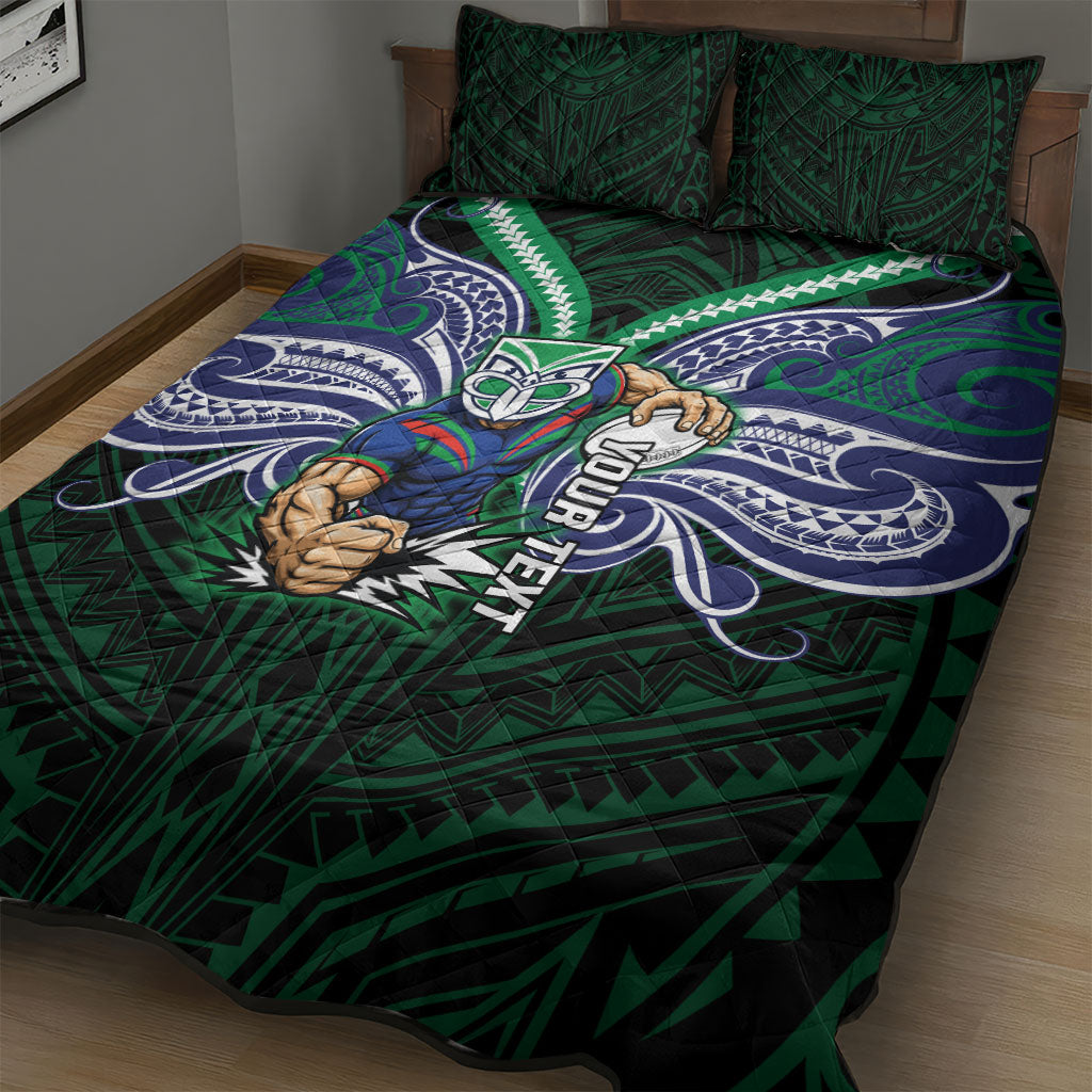 Custom New Zealand Warriors Quilt Bed Set Maori Warrior Polynesia Islander Rugby Mascot