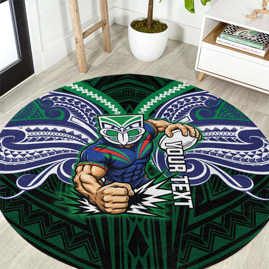 Custom New Zealand Warriors Round Carpet Maori Warrior Polynesia Islander Rugby Mascot