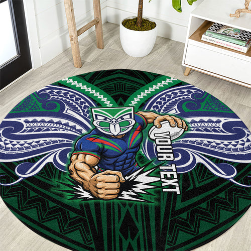 Custom New Zealand Warriors Round Carpet Maori Warrior Polynesia Islander Rugby Mascot