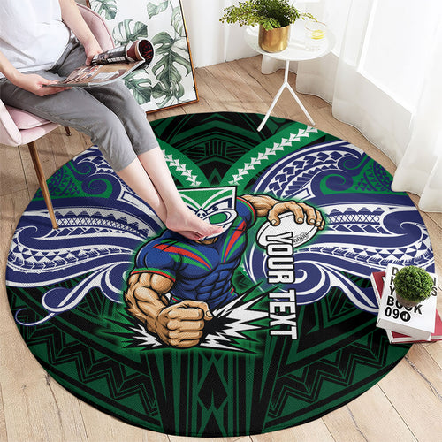 Custom New Zealand Warriors Round Carpet Maori Warrior Polynesia Islander Rugby Mascot