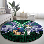 Custom New Zealand Warriors Round Carpet Maori Warrior Polynesia Islander Rugby Mascot
