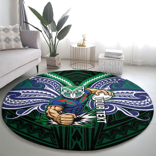Custom New Zealand Warriors Round Carpet Maori Warrior Polynesia Islander Rugby Mascot