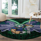 Custom New Zealand Warriors Round Carpet Maori Warrior Polynesia Islander Rugby Mascot