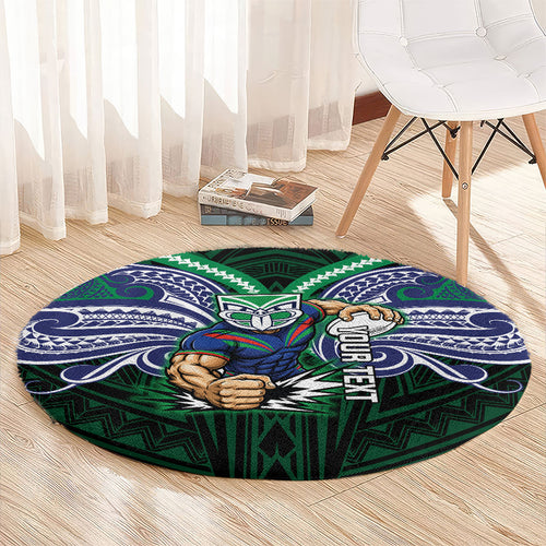 Custom New Zealand Warriors Round Carpet Maori Warrior Polynesia Islander Rugby Mascot