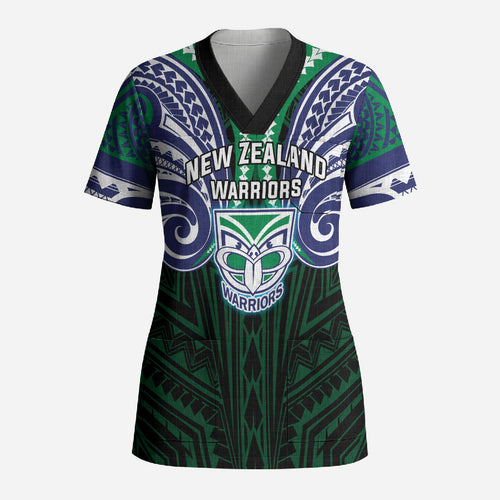 Custom New Zealand Warriors Scrub Top Maori Warrior Polynesia Islander Rugby Mascot