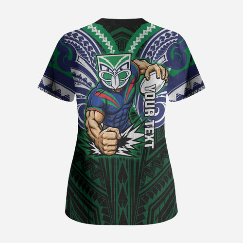 Custom New Zealand Warriors Scrub Top Maori Warrior Polynesia Islander Rugby Mascot