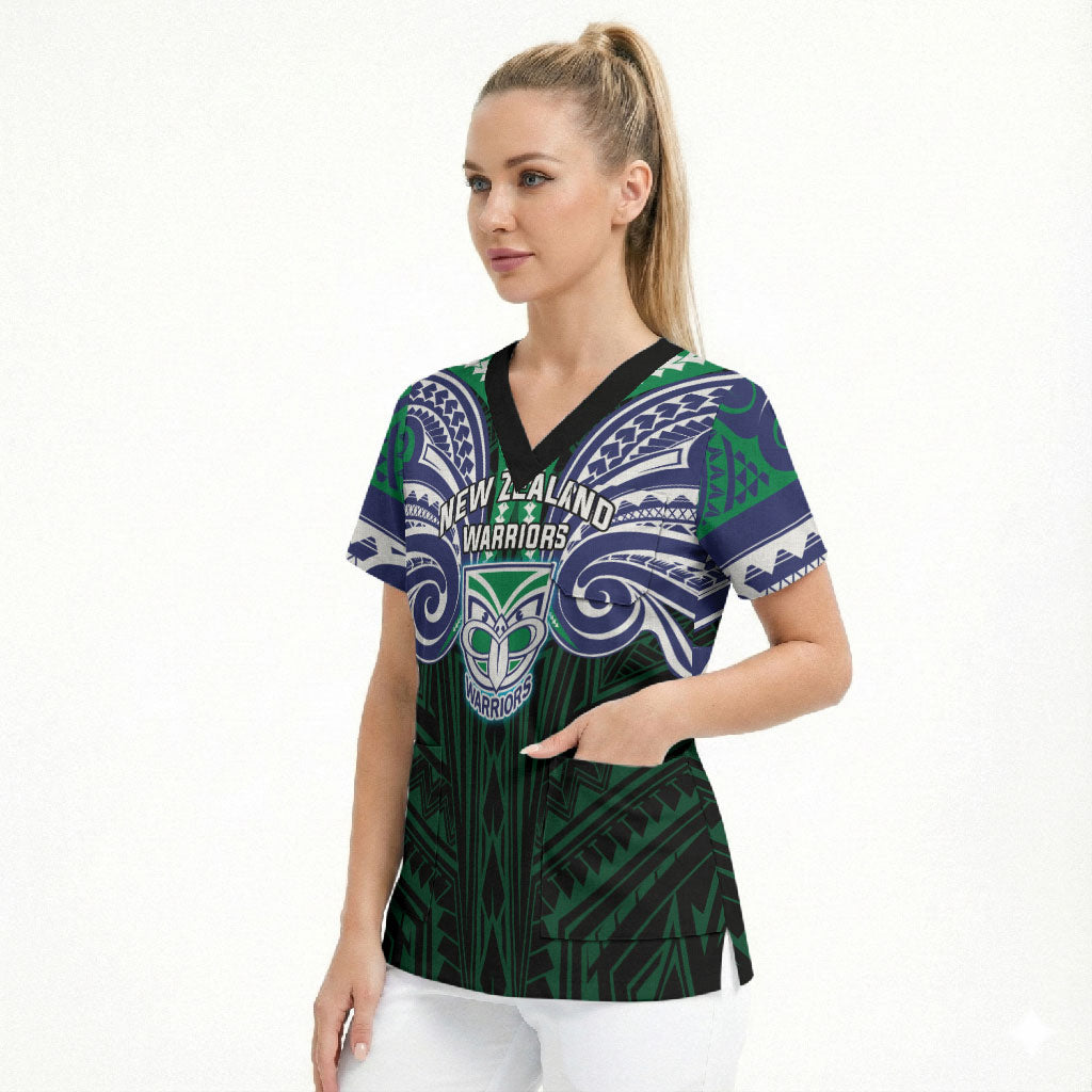 Custom New Zealand Warriors Scrub Top Maori Warrior Polynesia Islander Rugby Mascot