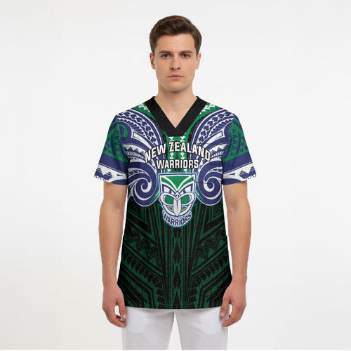 Custom New Zealand Warriors Scrub Top Maori Warrior Polynesia Islander Rugby Mascot